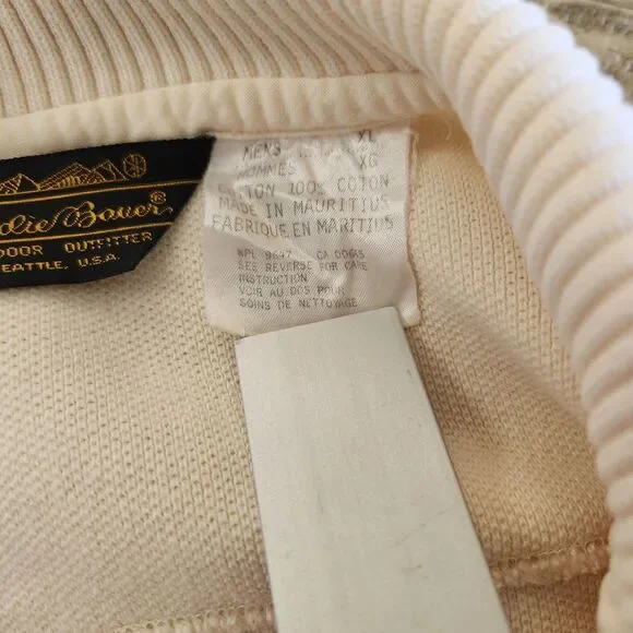 Vtg Eddie Bauer Pique Knit Polo Sweatshirt Cream 90s Gorpcore Heritage Sz XL - Picture 7 of 7